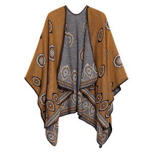 Women's Vintage Pattern Open Front Poncho Cape Shawl Winter Shawl Wraps🐻